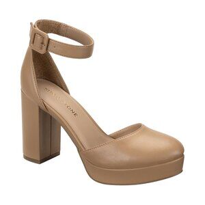 NWT Sun + Stone Womens Birdey Ankle-Strap Block-Heel Sandals Nude Brown 9.5M